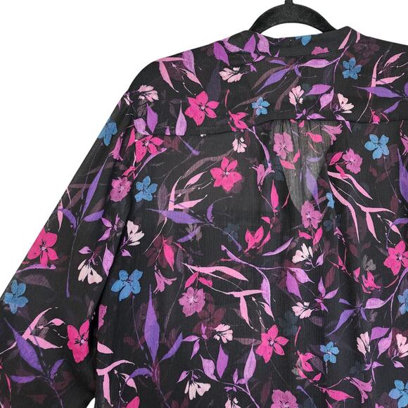Kut From The Kloth Womens Button Up Blouse Size XL Sheer Dark Romantic Flowy - Picture 5 of 10